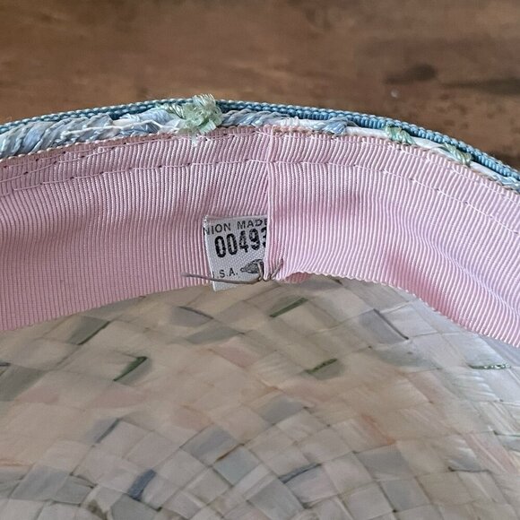 Vintage 1960s Womens Dress Hat Raffia Ribbon Woven Pastels Easter Wedding Derby - Picture 7 of 16